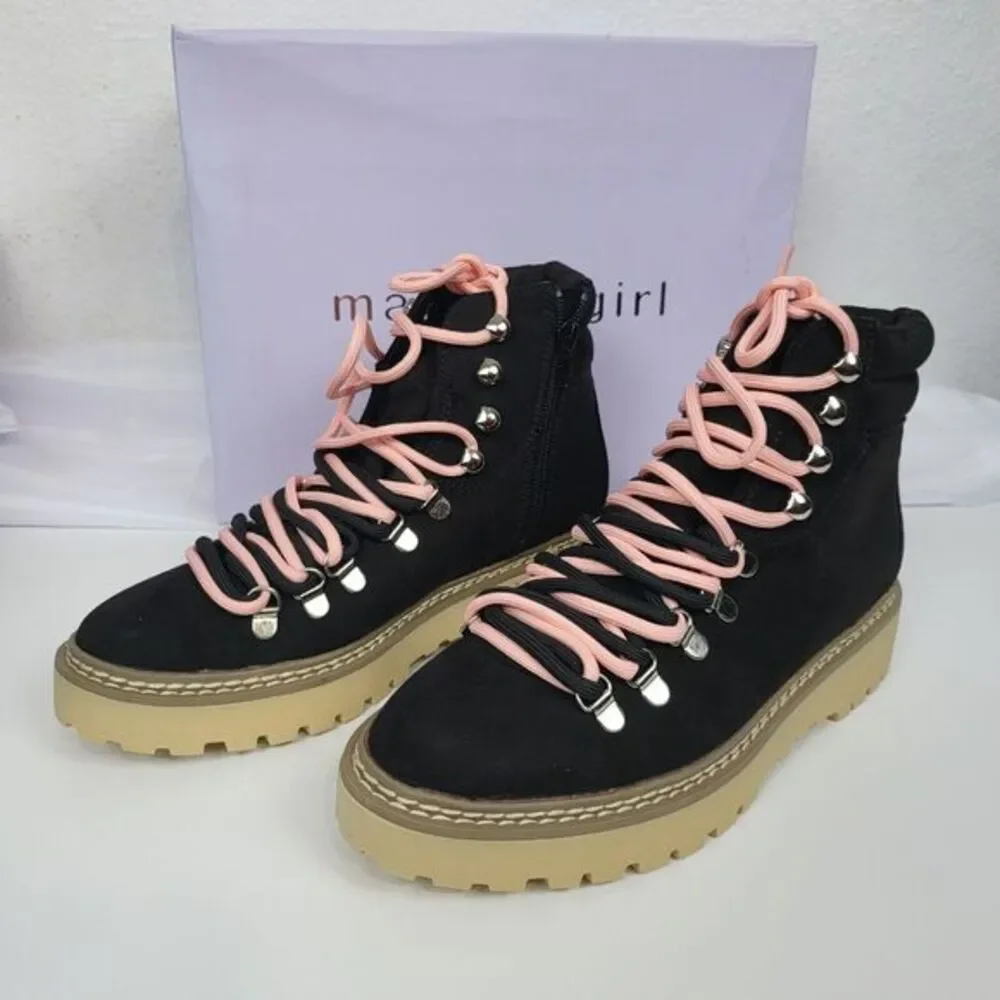 Madden Girl‎ Tipper Rugged Style Pink Lace-up Hiker Ankle Boots Black 7 Women